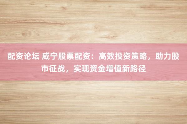 配资论坛 咸宁股票配资：高效投资策略，助力股市征战，实现资金增值新路径