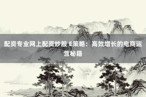 配资专业网上配资炒股 E策略：高效增长的电商运营秘籍