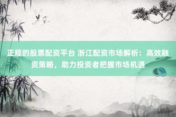 正规的股票配资平台 浙江配资市场解析：高效融资策略，助力投资者把握市场机遇
