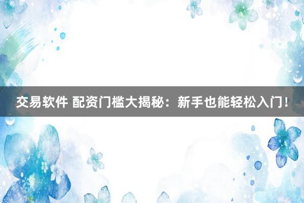 交易软件 配资门槛大揭秘：新手也能轻松入门！