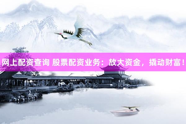 网上配资查询 股票配资业务：放大资金，撬动财富！